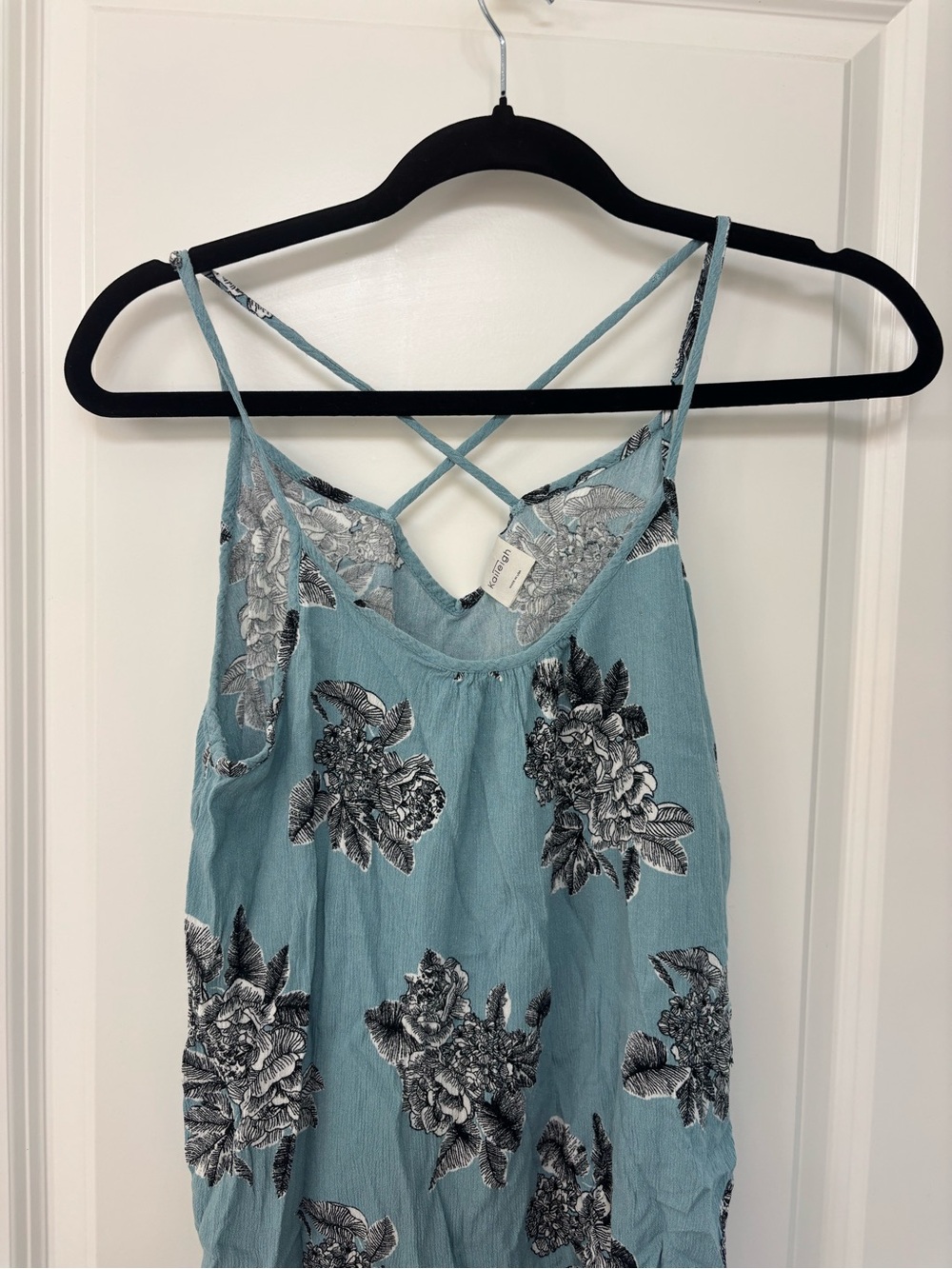 Blue Floral Crisscross-Back Spaghetti Strap Tank